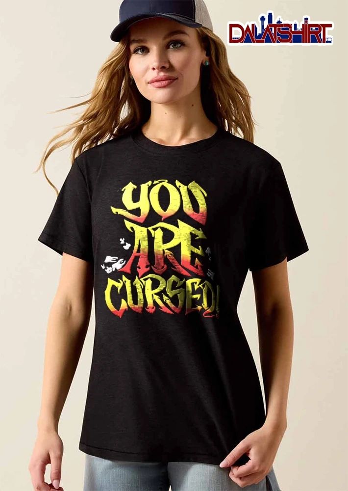 You Are Cursed Yellow Red Gradient Graffiti Text Flying Teeth shirt
