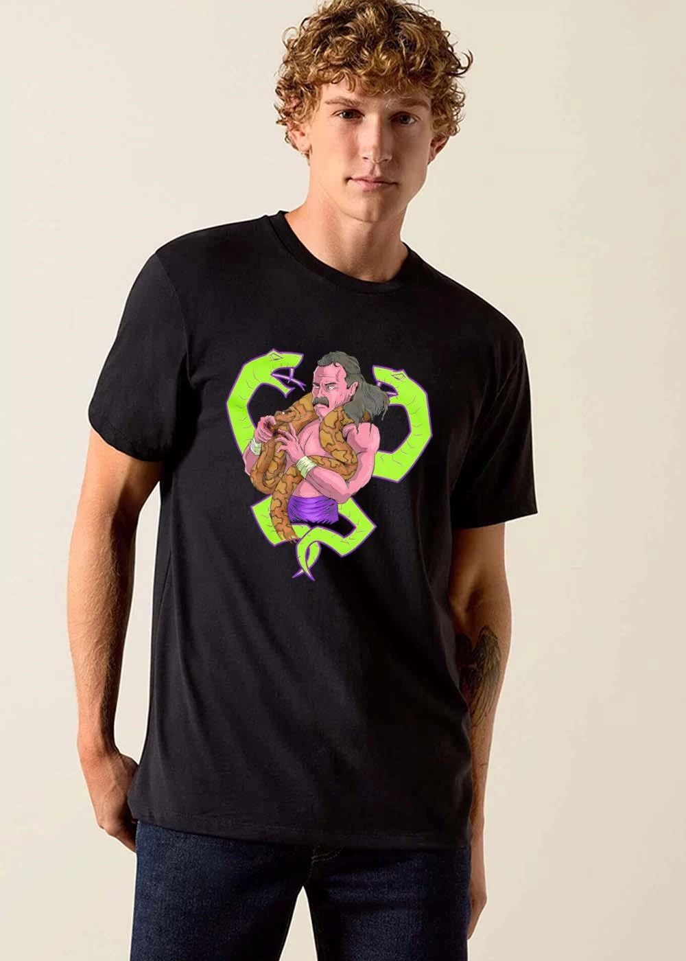 Cartoon Caricature Wrestler Holding Python Snake Neon Green Cobras shirt