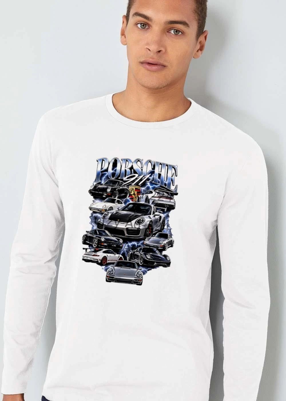 Porsche 911 Chrome Text Blue Lightning Sports Cars Collage Bootleg shirt