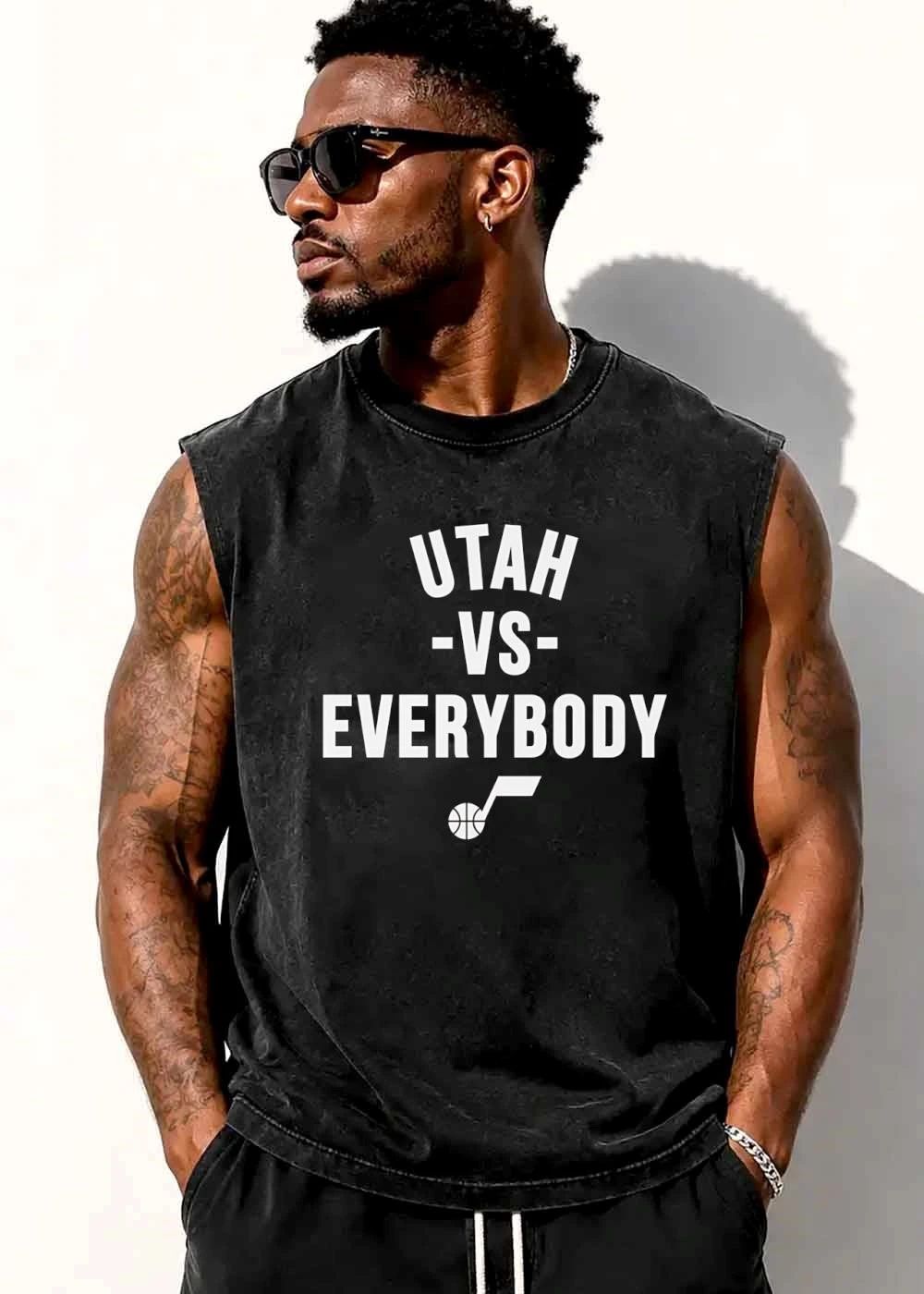 Utah Jazz NBA Vs Everybody White Text J Note Basketball Logo shirt