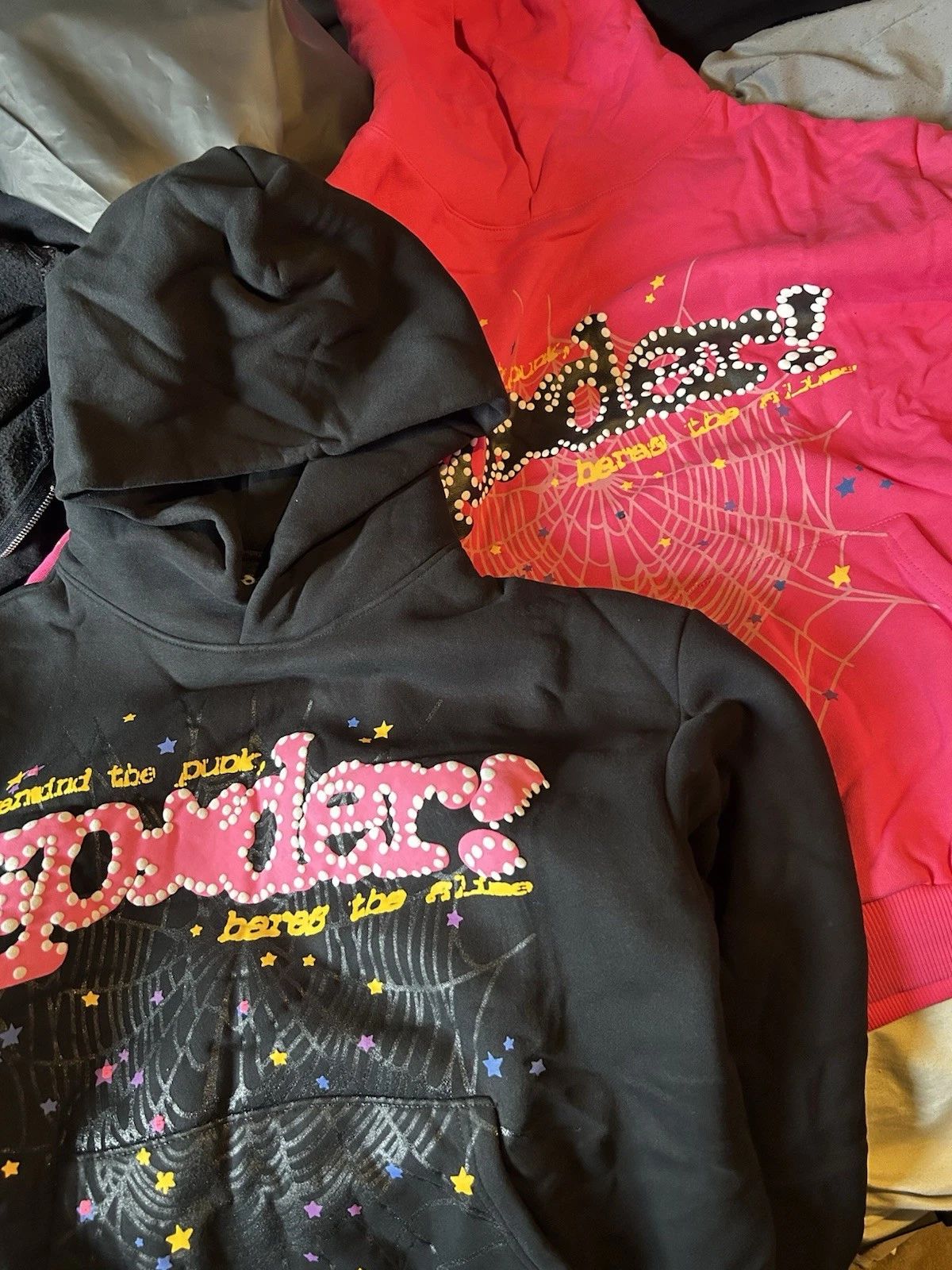 Spyder Girls Pink Black Pullover Hoodie Graphic Print Studded Stars L