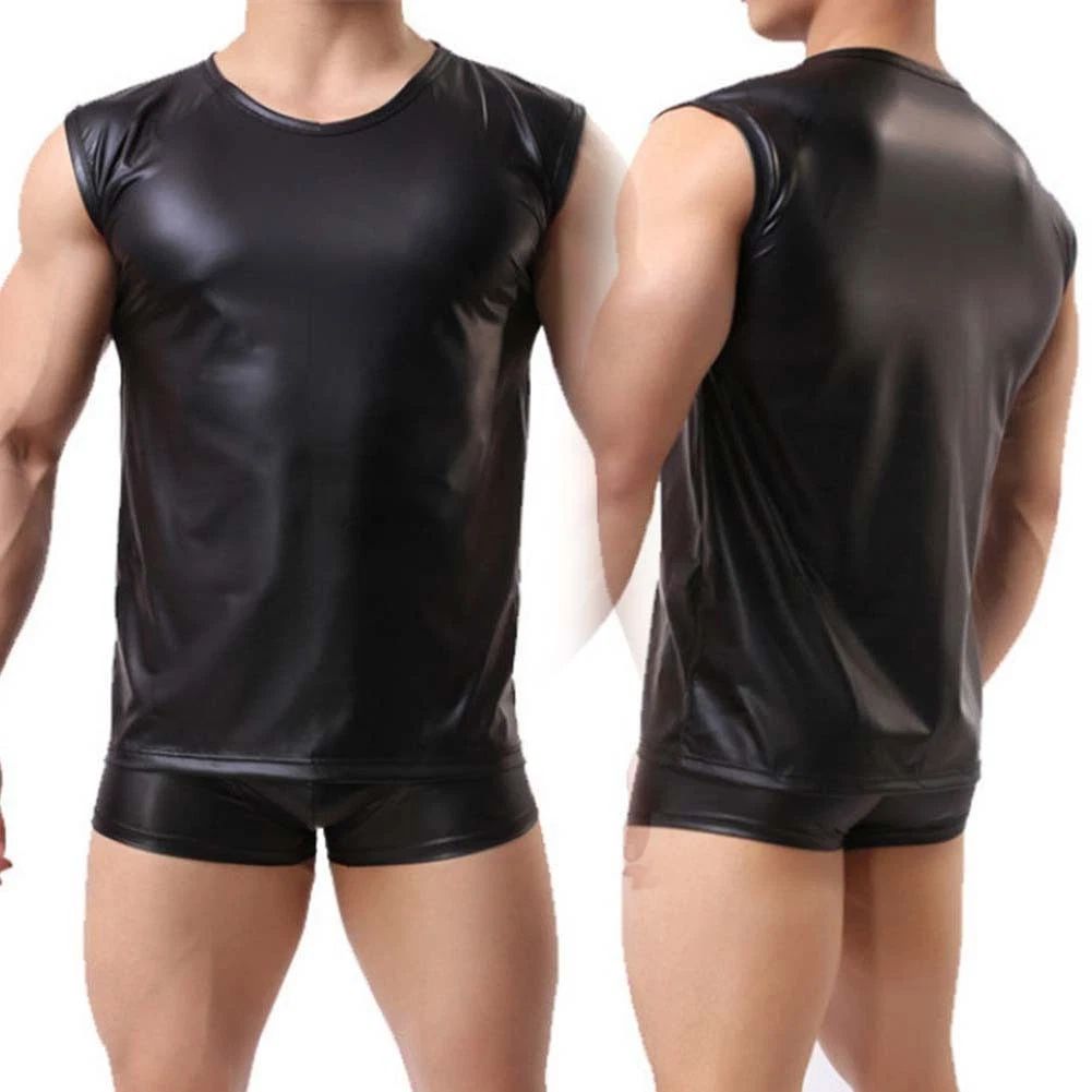 Stylish Men's Sleeveless Top Imitation Leather Tank for Casual and Holiday Use