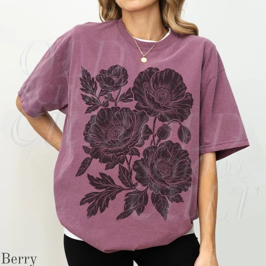 Poppy Vintage 90s Graphic T-shirt, Retro Comfort Colors Botanical Cottagecore