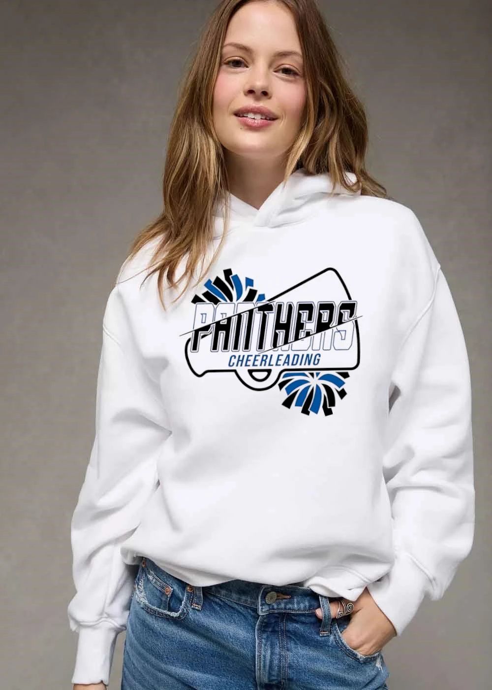 Panthers Cheerleading Megaphone Blue Black Pom Poms Silhouette shirt