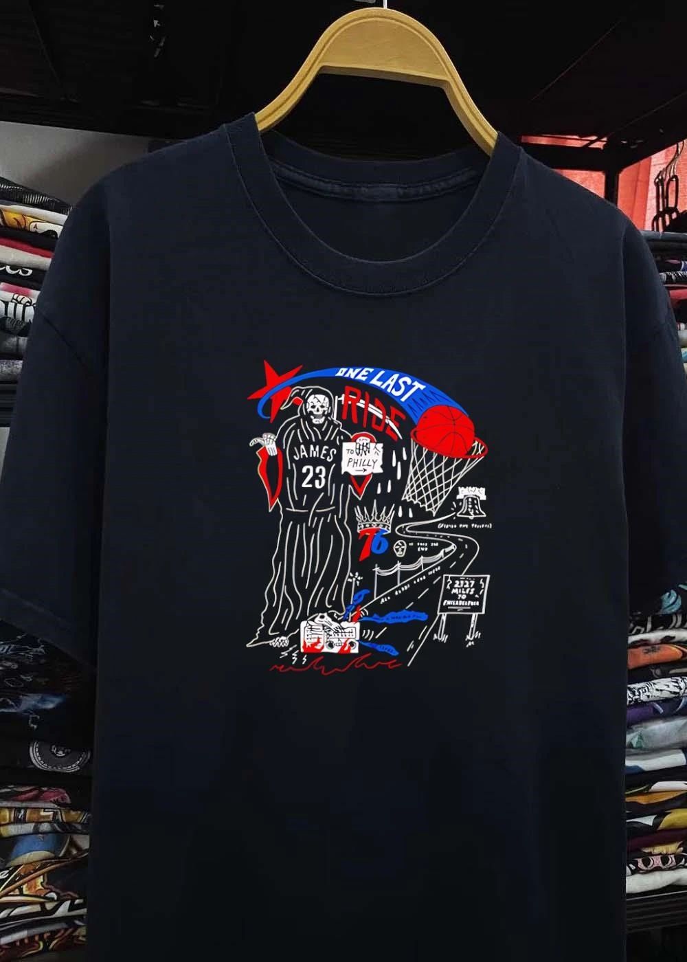 One Last Ride Grim Reaper Holding Sign To Philly Basketball 76ers T-Shirt