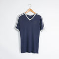 Vintage 80s Adidas Ringer T Shirt Mens Medium - V-Neck Distressed Striped USA