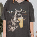 Raccoon Drinking Iced Coffee Shirt, Funny Animal Meme Tee, Coffee Lover Raccoon