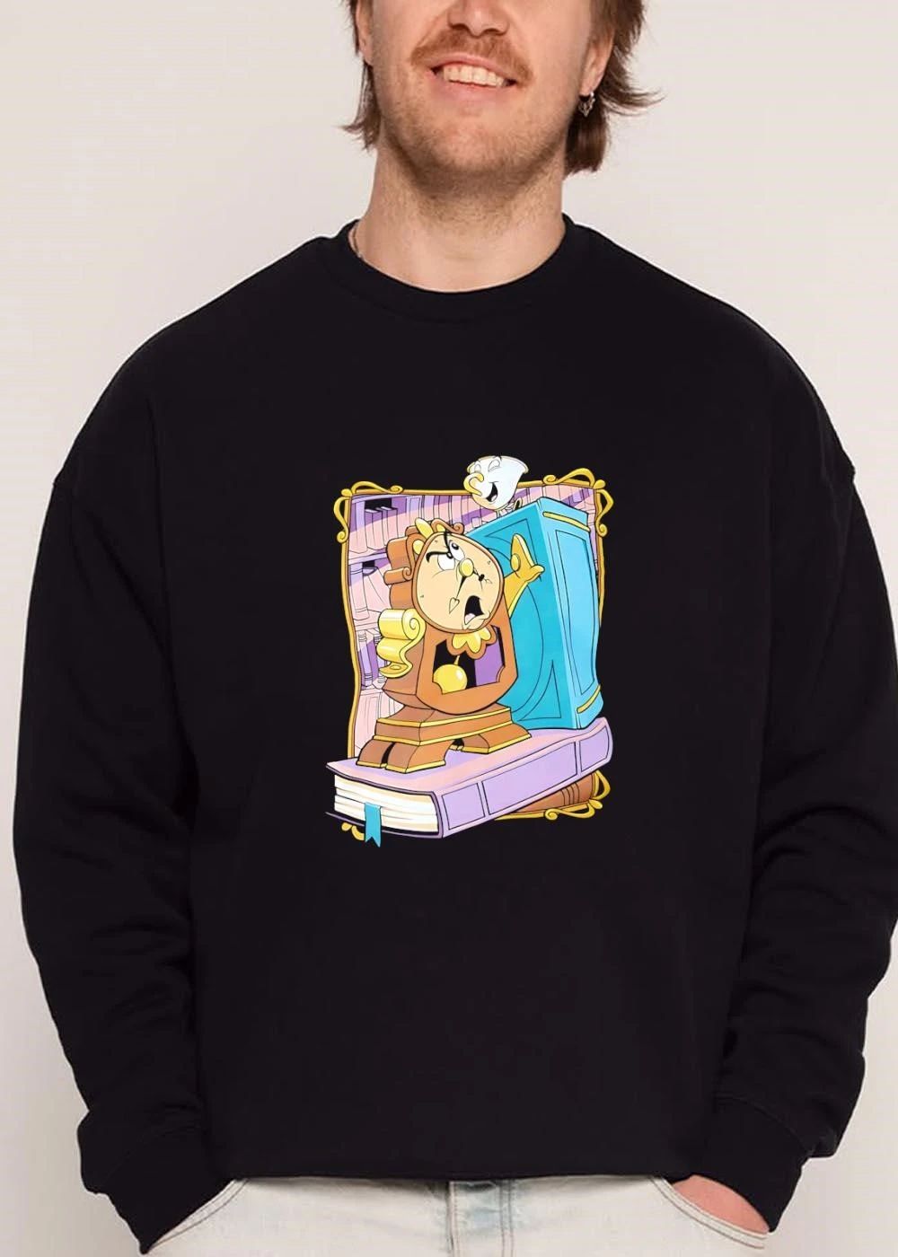 Cartoon Cogsworth Clock Chip Teacup Blue Armoire Books Frame shirt