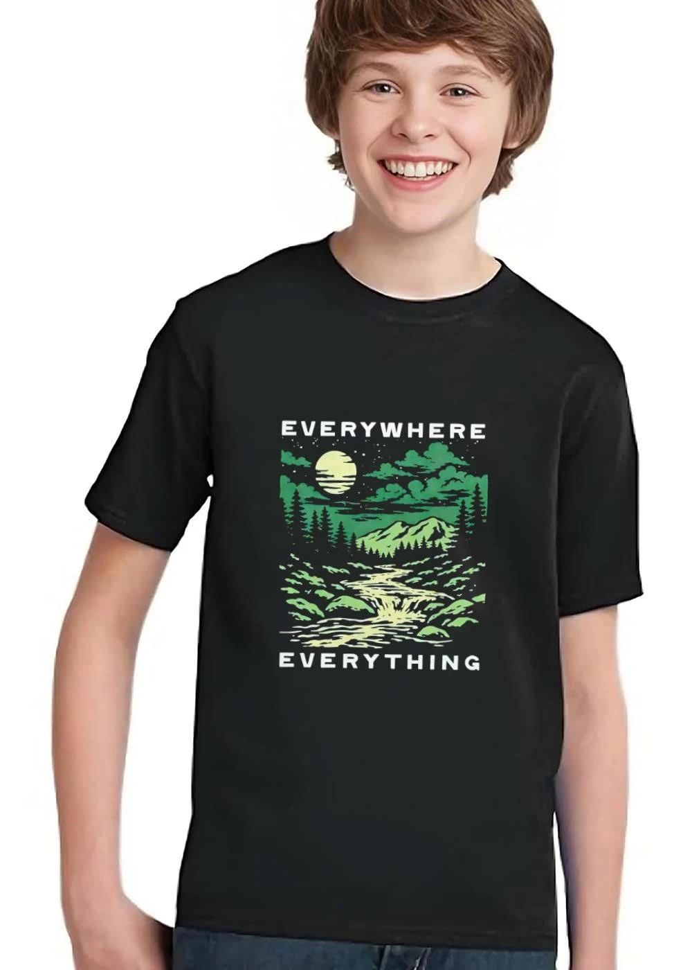 Everywhere Everything Full Moon Mountain Forest River Woodcut shirt