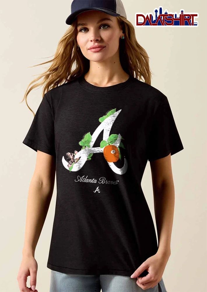 Atlanta Braves MLB Script Letter A Peach Blossom Leaves shirt