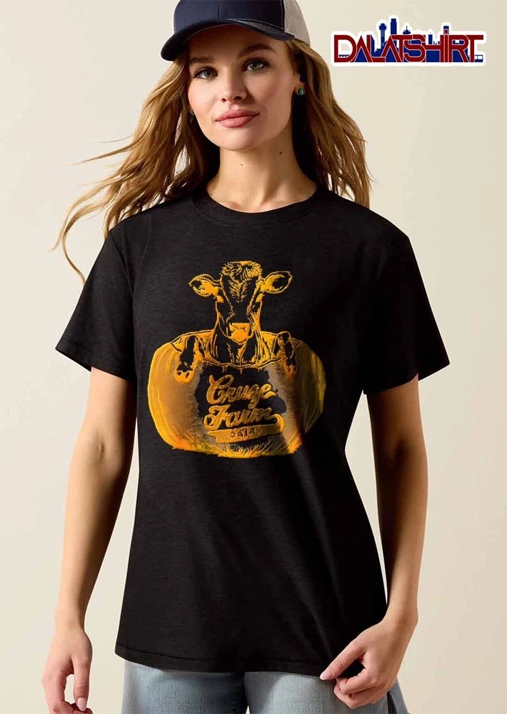 Cruze Farm Dairy Cow Head Hooves Emerging From Glowing Pumpkin Line Art shirt
