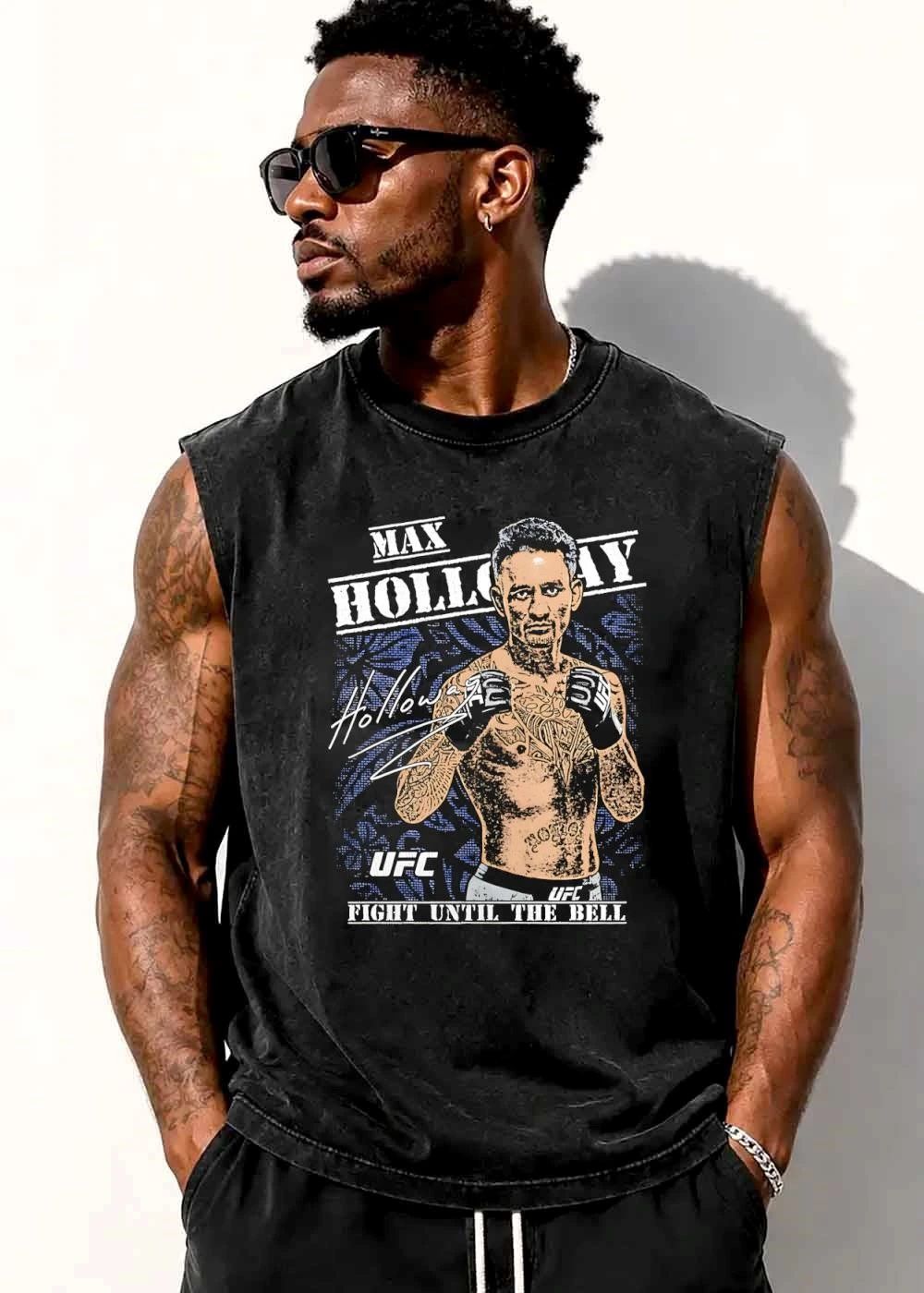 Ufc Fight Until The Bell Max Holloway Tattooed Fighter Guard Stance Distressed shirt