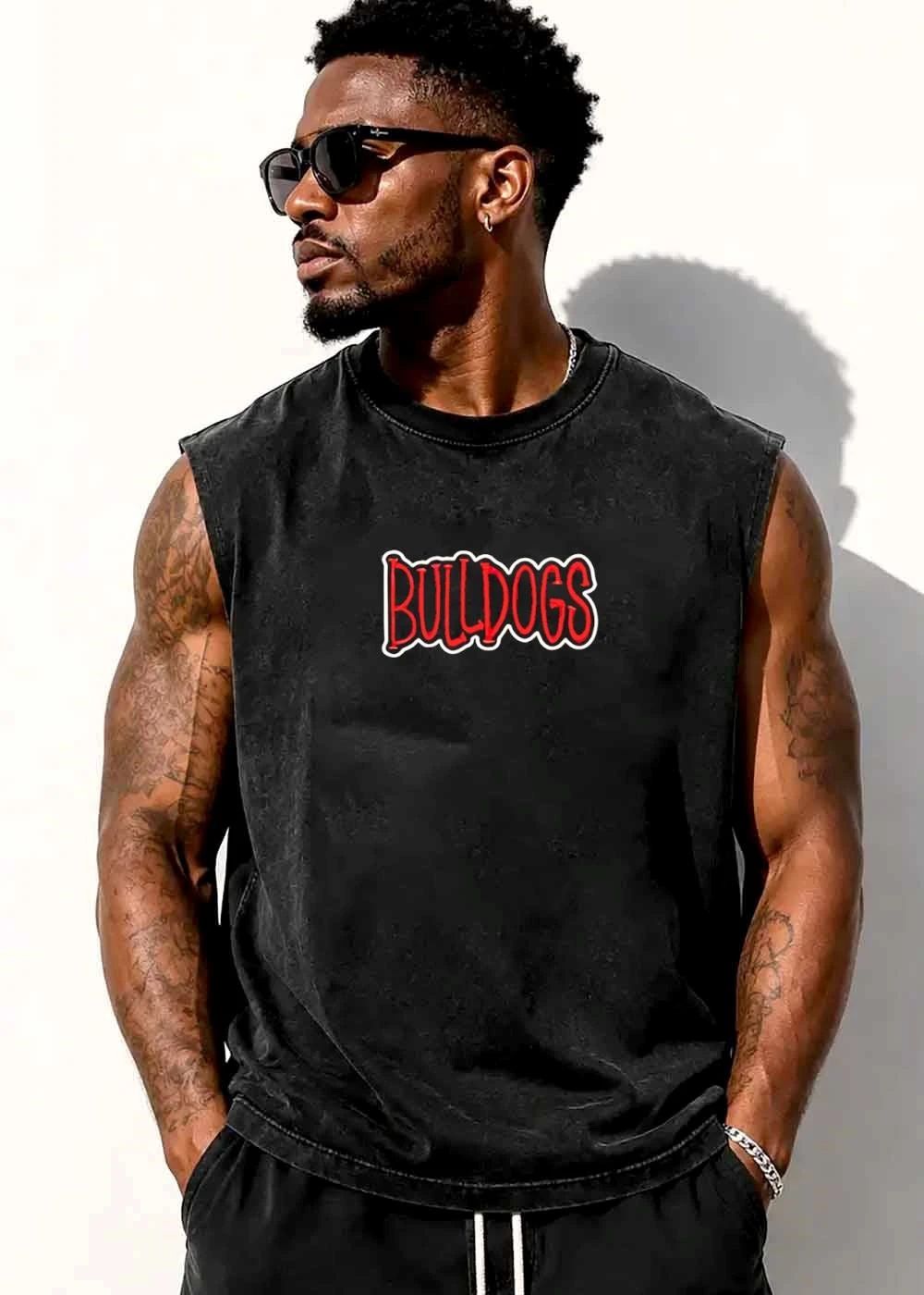 Bulldogs Red Spooky Creepy Horror Font White Outline Cutout shirt
