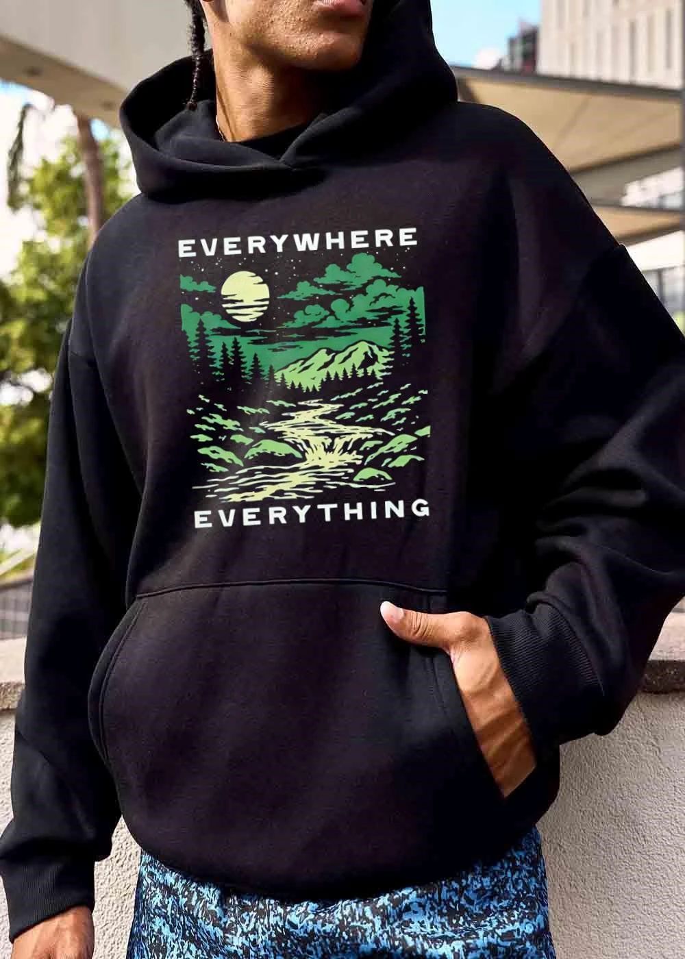 Everywhere Everything Full Moon Mountain Forest River Woodcut shirt