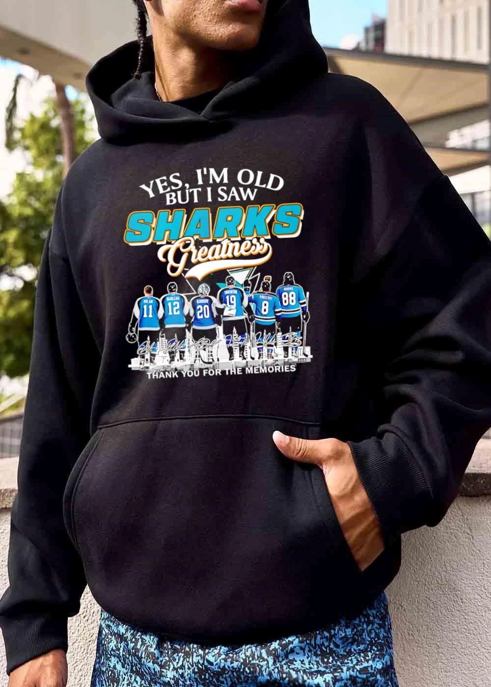 San Jose Sharks NHL Yes Im Old But I Saw Greatness Nolan Marleau Roster Players Back View Skyline shirt