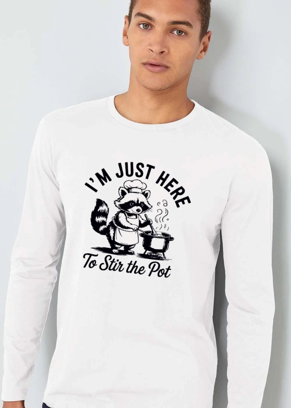 Im Just Here To Stir The Pot Cartoon Raccoon Chef Cooking Stew shirt