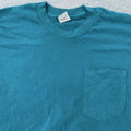 Vintage 90s Blank Pocket Shirt Mens XS Teal Blue Made in USA 50/50 Crewneck Tee