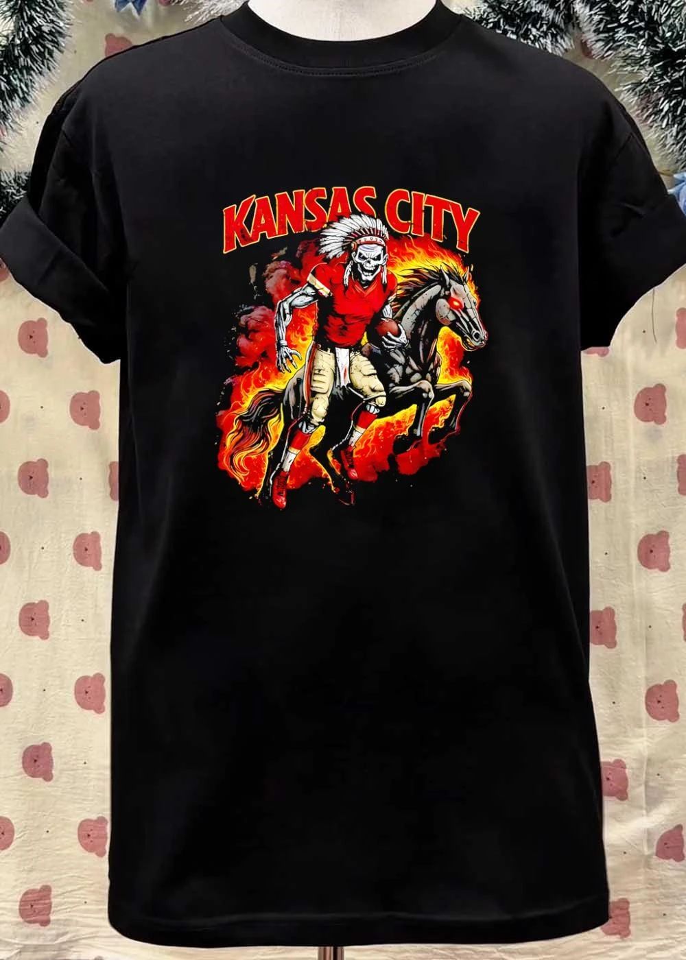 Kansas City Skeleton Player Running on Fire Horse Kansas City T-Shirt