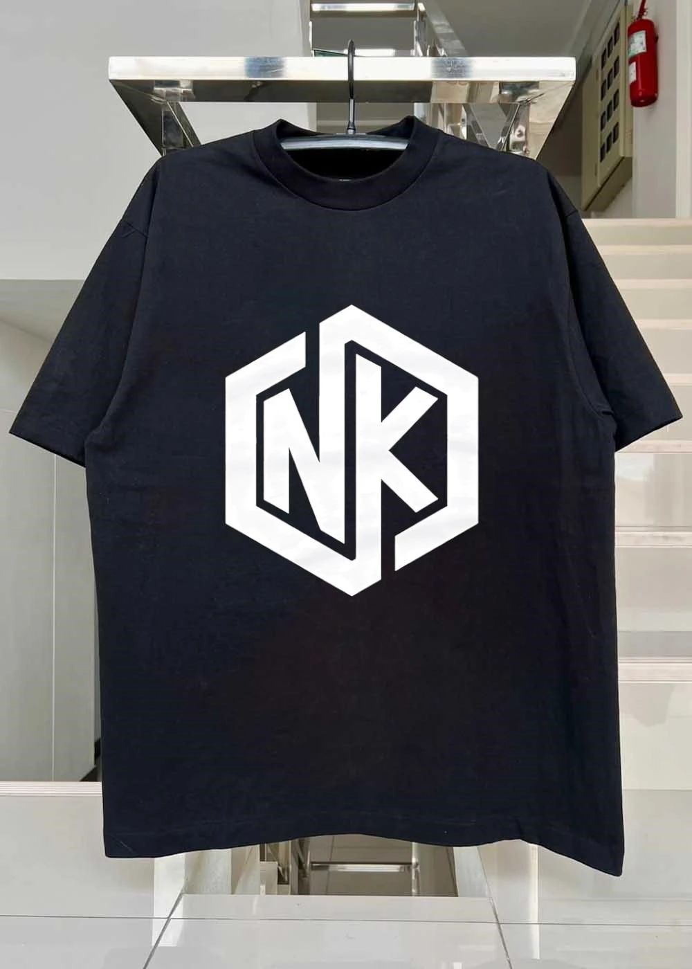 NK Logo Minimalist White Marble Effect Unisex Graphic T-Shirt