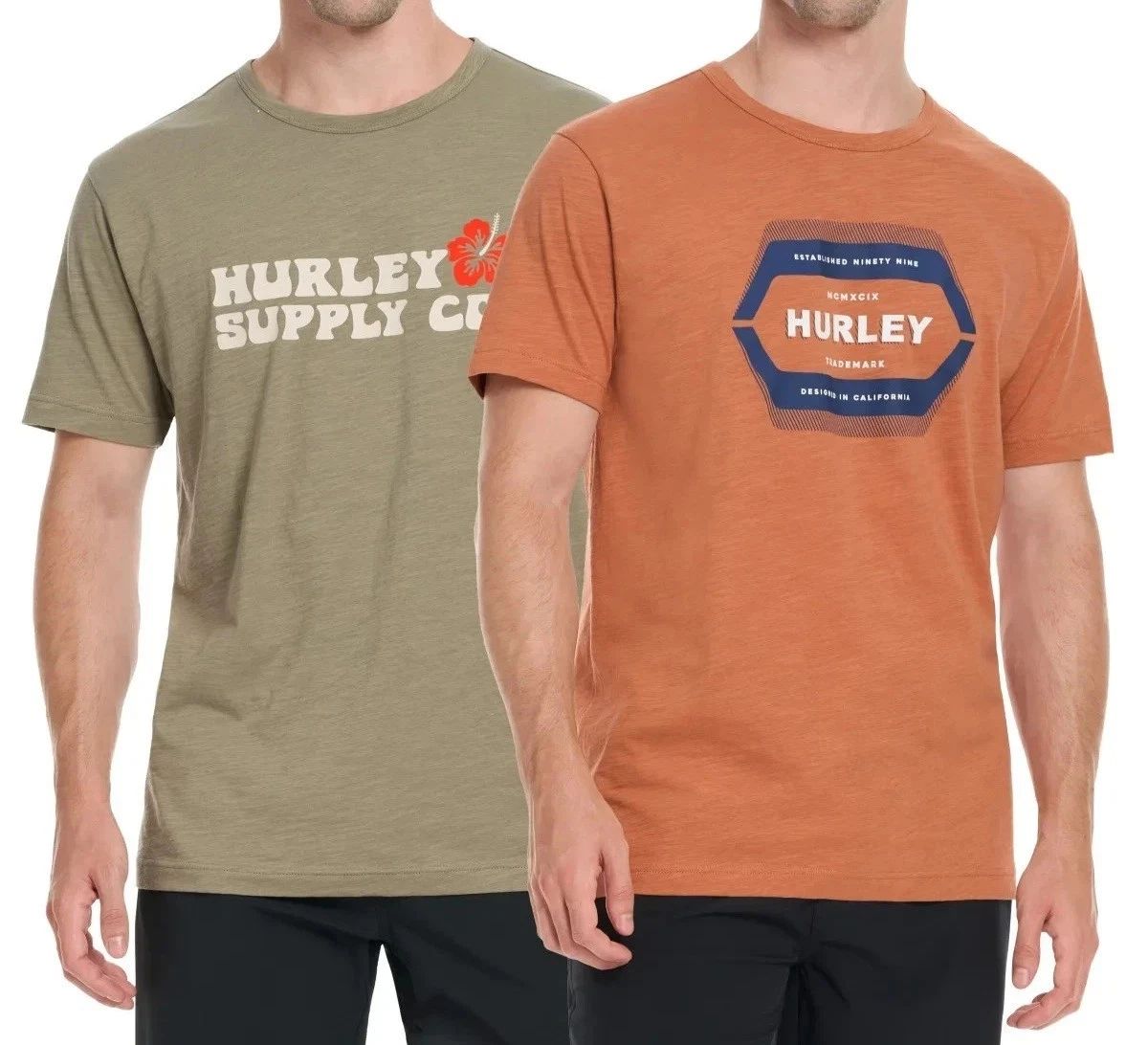 Hurley Men's Faded Orange/Green 2-Pack Slub Graphic Tee XXL