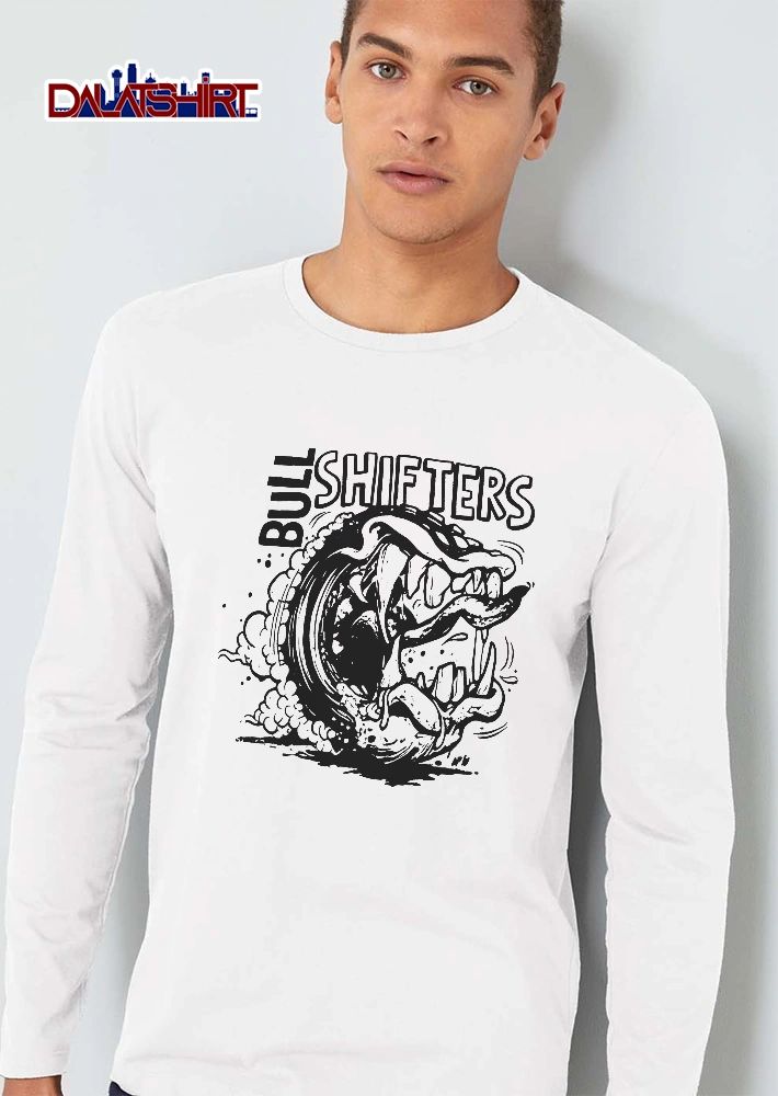 Bull Shifters Spinning Monster Tire Sharp Teeth Smoke Line Art Cartoon shirt