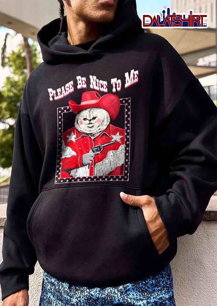 Please Be Nice To Me Cat Red Cowboy Outfit Holding Revolver shirt