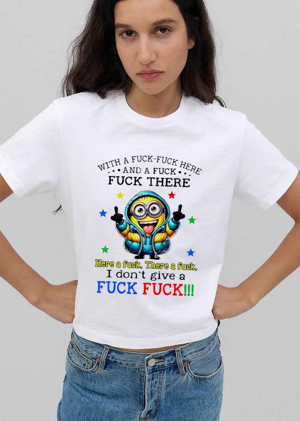 With A Fuck Here And There I Dont Give Cartoon Minion Middle Fingers Stars shirt