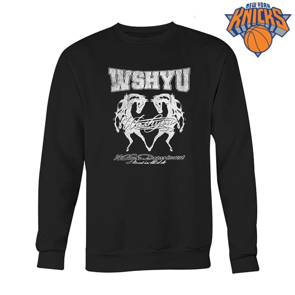 WSHYU Rearing Twin Horses Logo Print College Style Streetwear Tee Shirt