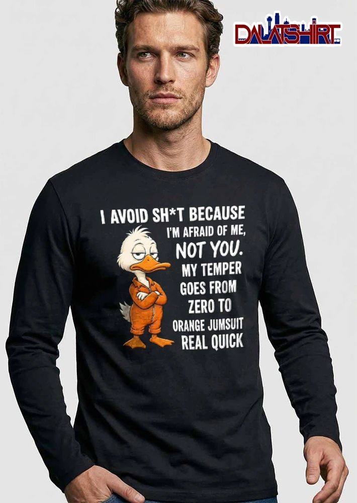 I Avoid Shit My Temper Goes From Zero To Orange Jumpsuit Real Quick Cartoon Duck Arms Crossed shirt
