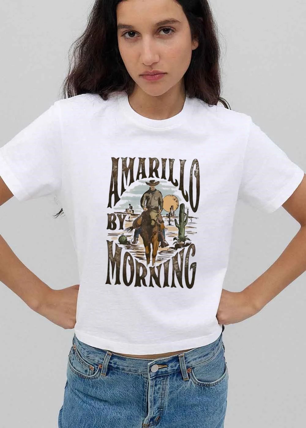Amarillo By Morning Cowboy Riding Horse Desert Cactus Sun shirt