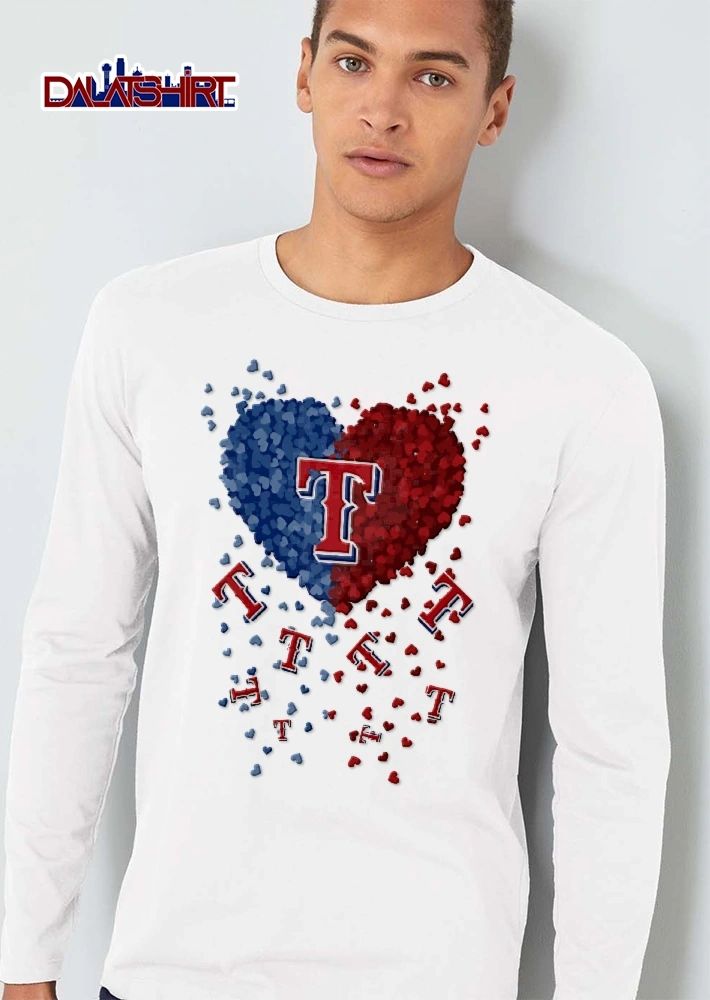 Texas Rangers MLB Red Blue Split Heart Falling Team Logos shirt