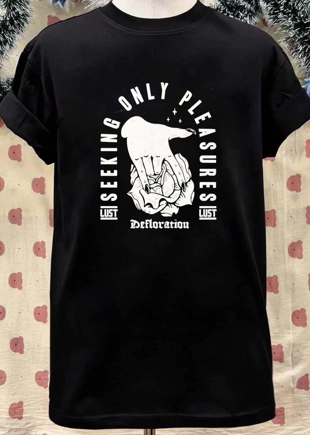 Defloration Seeking Only Pleasures Lust Hand Holding Rose shirt