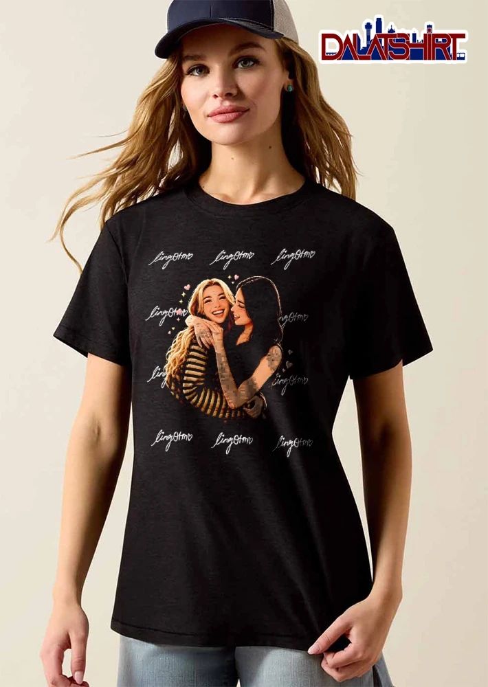 Lingorm Blonde Brunette Women Hugging Pink Hearts Cartoon shirt