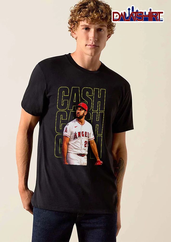 Los Angeles Angels MLB Cash Player Photo Neon Text Background shirt