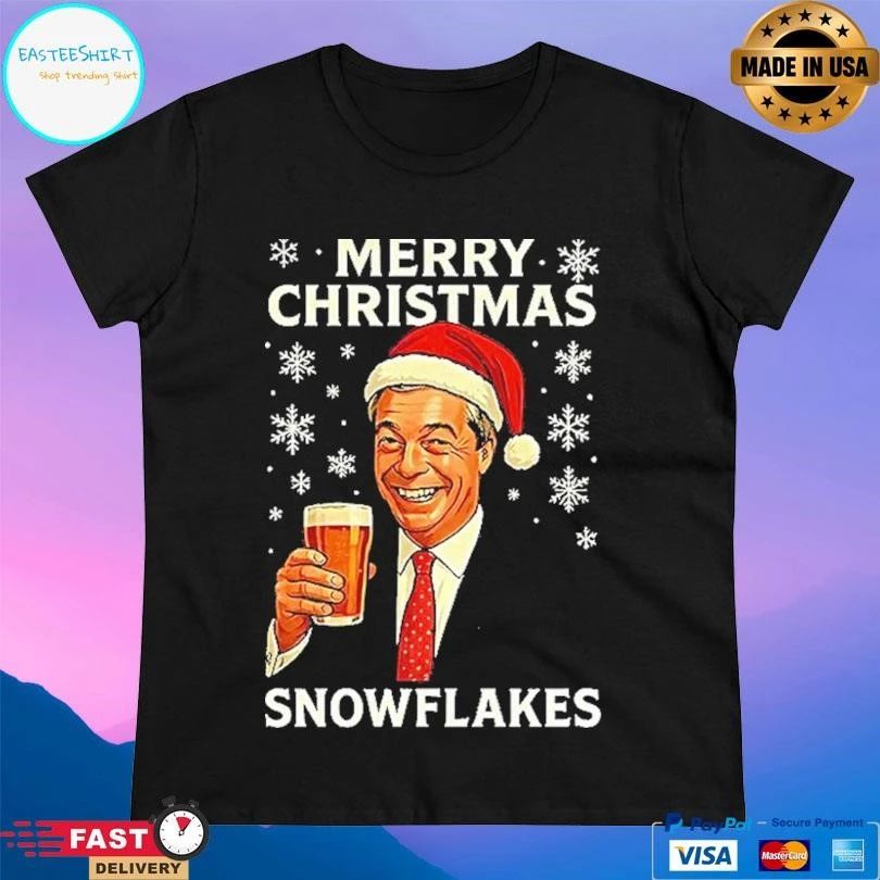 Nigel Farage Raises His Glass Reform Merry Christmas Snowflakes 2025 T-shirts