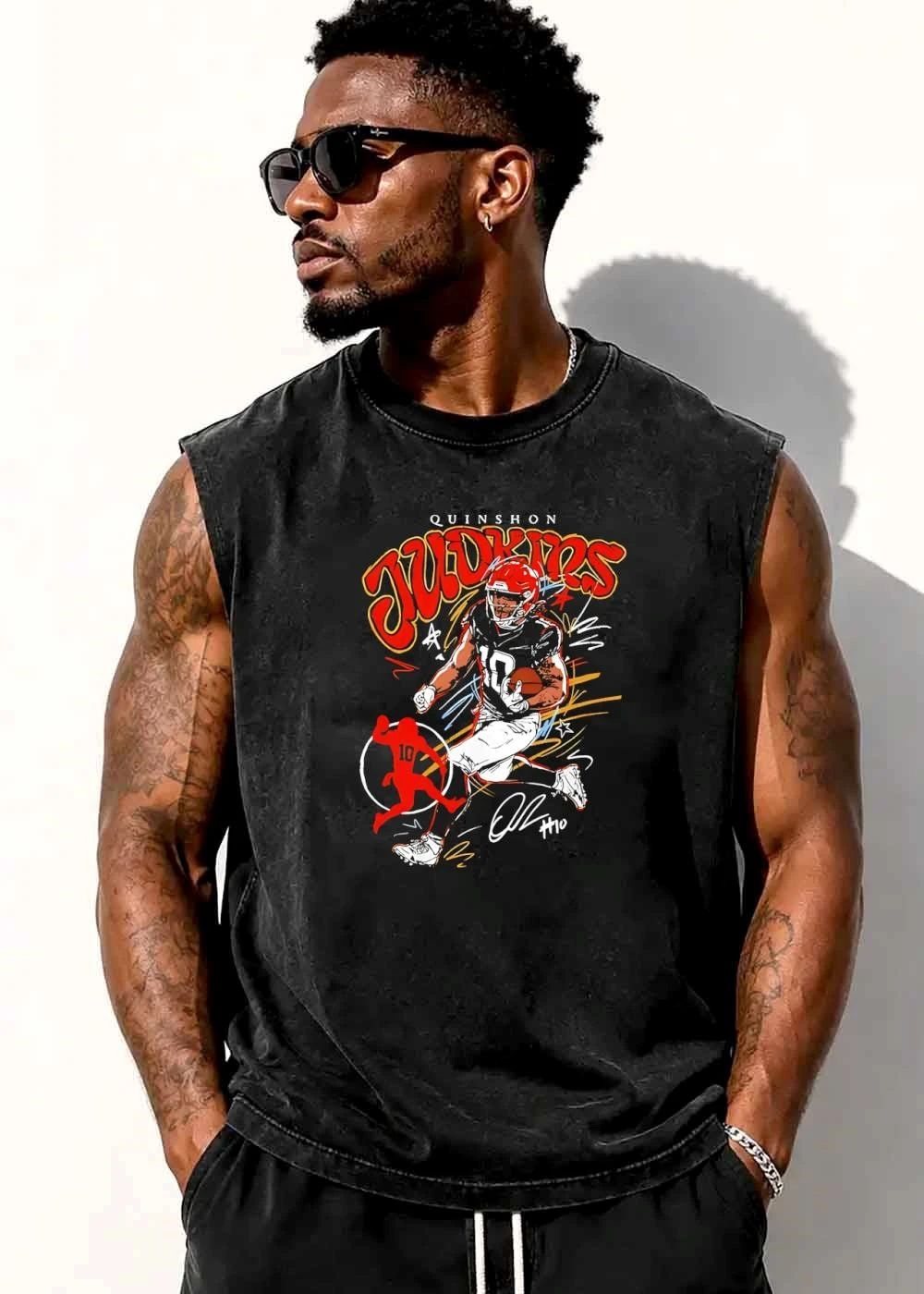 Quinshon Judkins Football Player Running Ball Red Silhouette Sketch shirt
