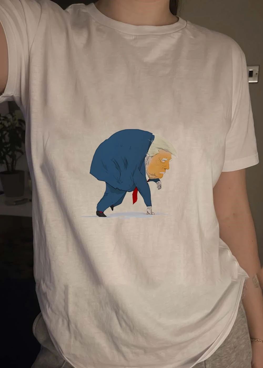 Cartoon Illustration Donald Trump Crouched Runner Political Satire T-Shirt