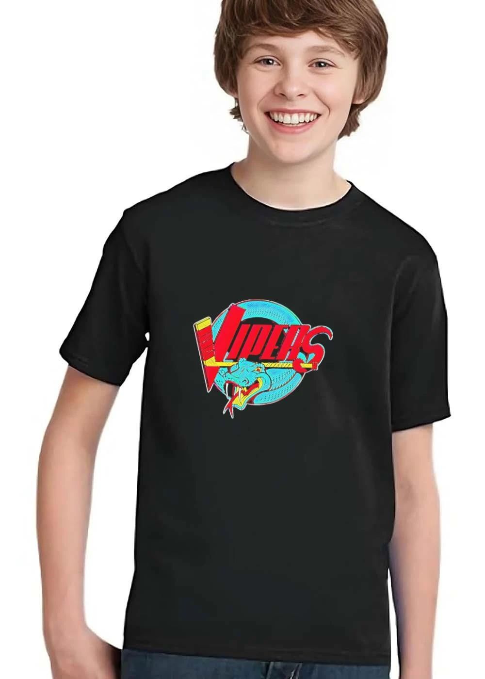 Detroit Vipers Cartoon Blue Snake Biting Hockey Stick Logo shirt