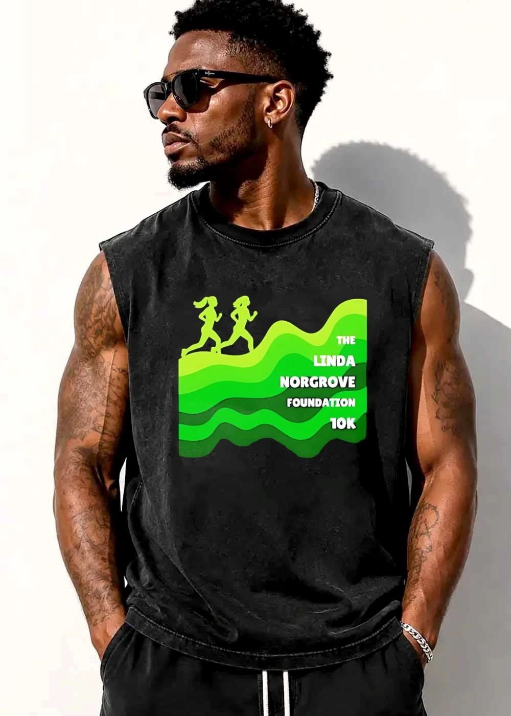 The Linda Norgrove Foundation 10k Female Runners Green Wavy Hills shirt
