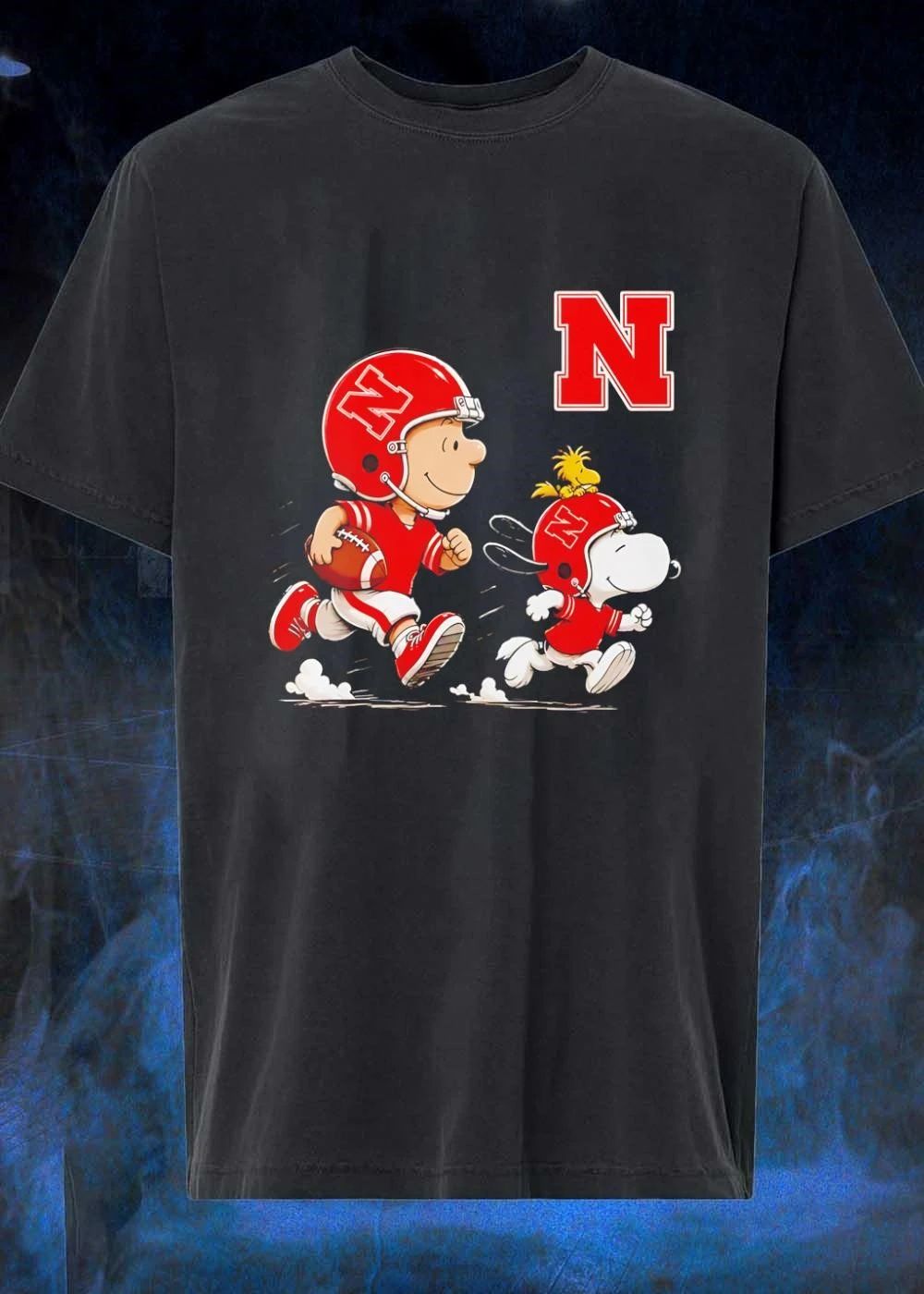 Peanuts Gang Nebraska Cornhuskers Football Players Running with N Logo Shirt