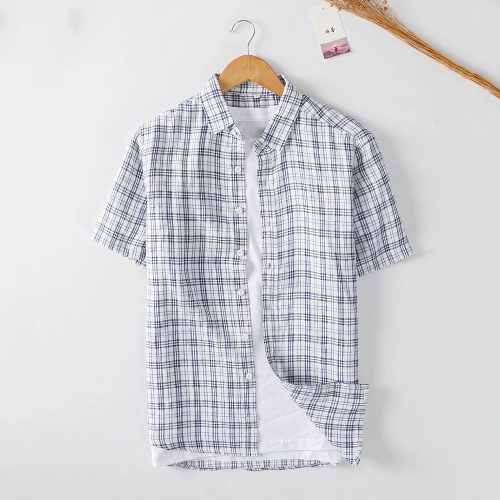 Men’s Lightweight Plaid Short Sleeve Button Shirt Casual