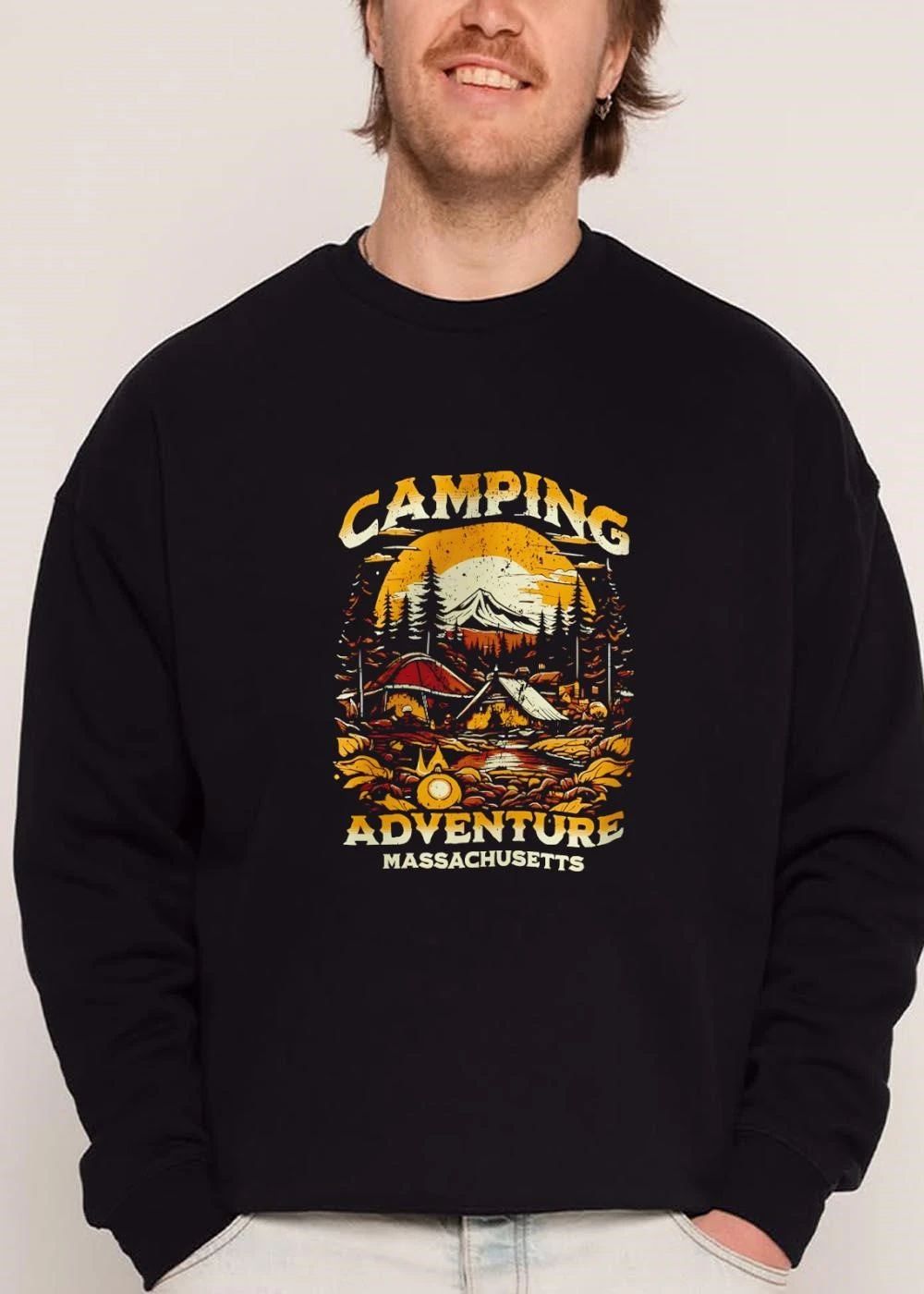 Camping Adventure Massachusetts Vintage Distressed Mountain Campsite Sunset shirt