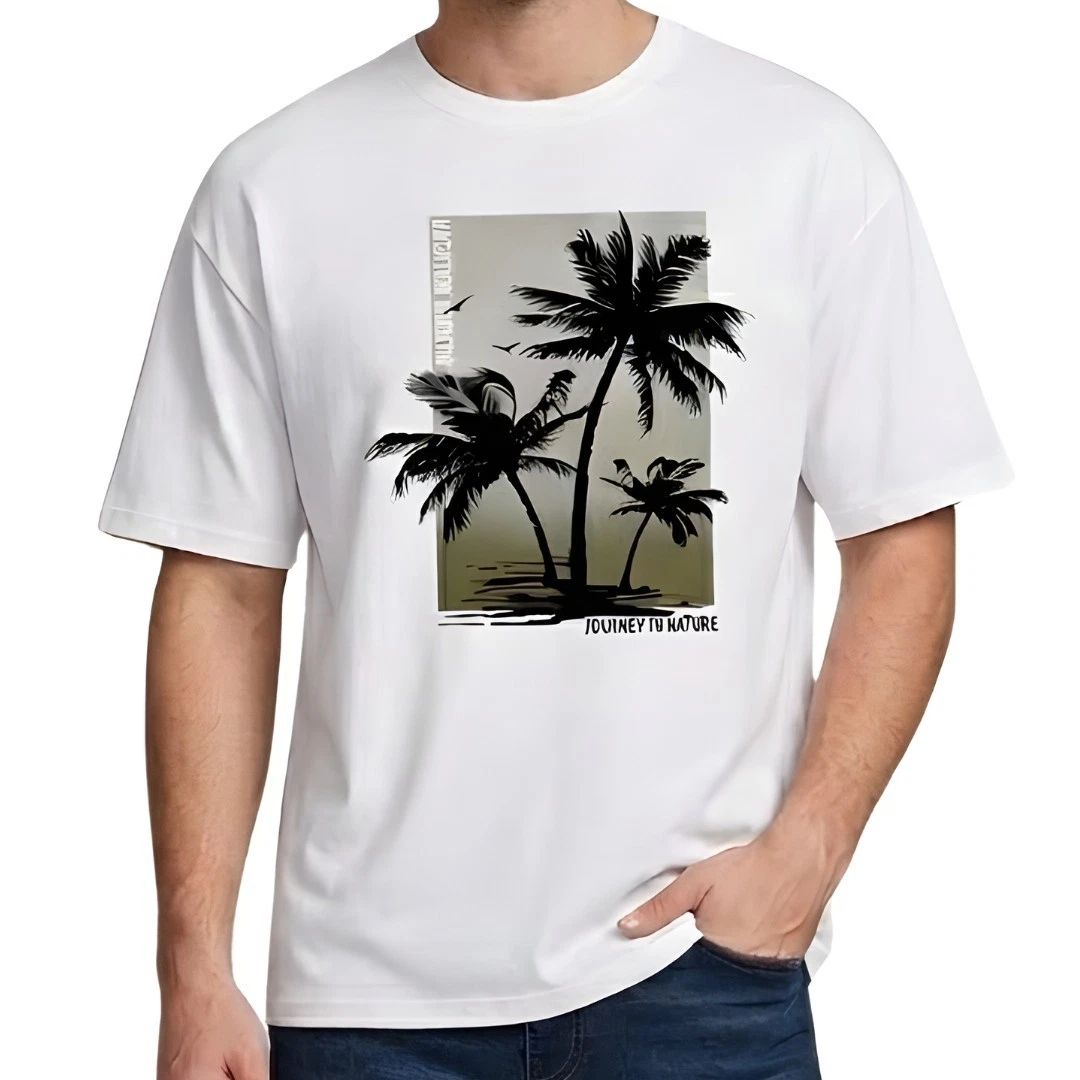 Men's Palm Tree Graphic T-Shirt Journey to Nature Tropical Summer Beach Tee