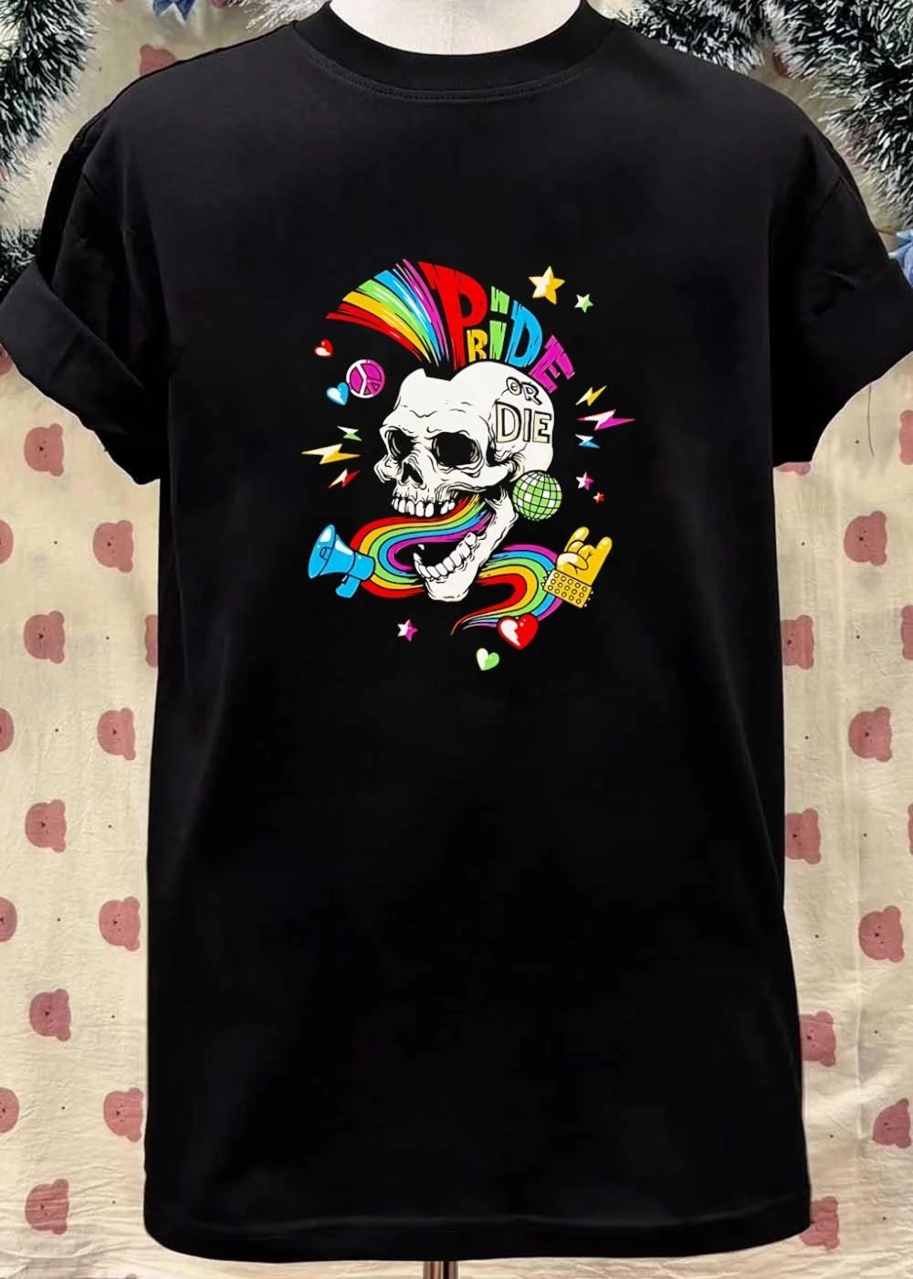 Pride or Die Skull Rainbow Punk Disco Megaphone Rock Hand Pride or Die shirt