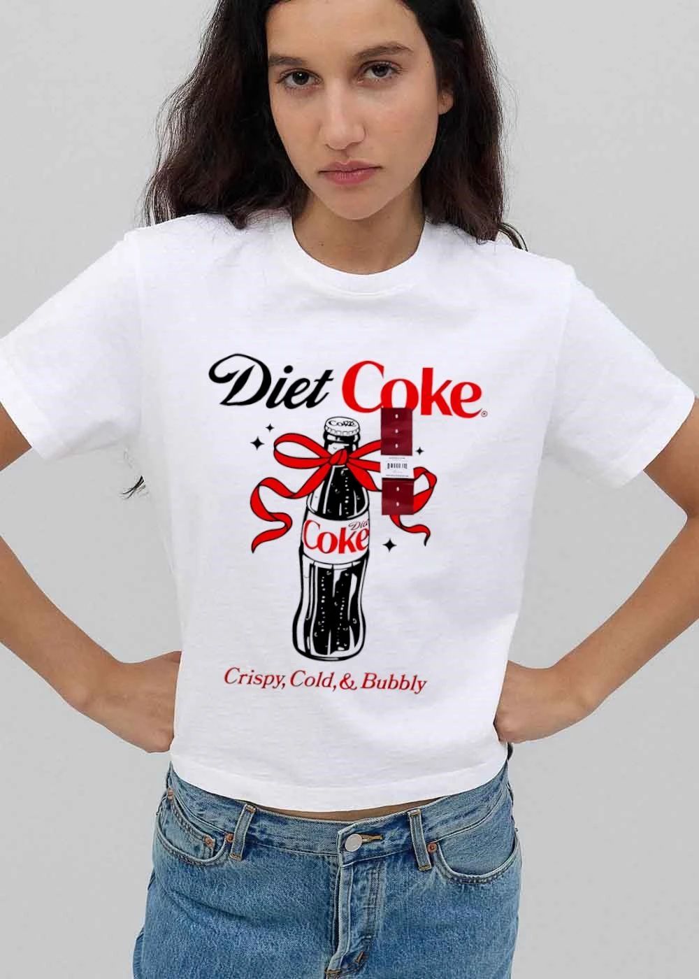 Diet Coke Crispy Cold And Bubbly Glass Bottle Red Ribbon Bow Sparkles shirt