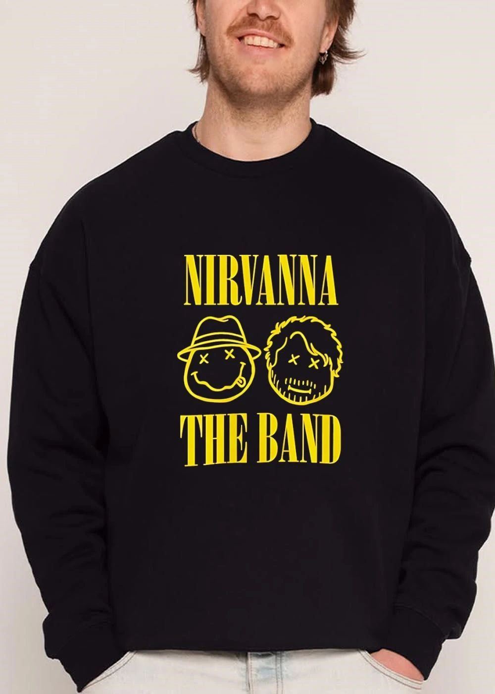 Nirvanna The Band Yellow Line Art Sketch Smiley Characters shirt