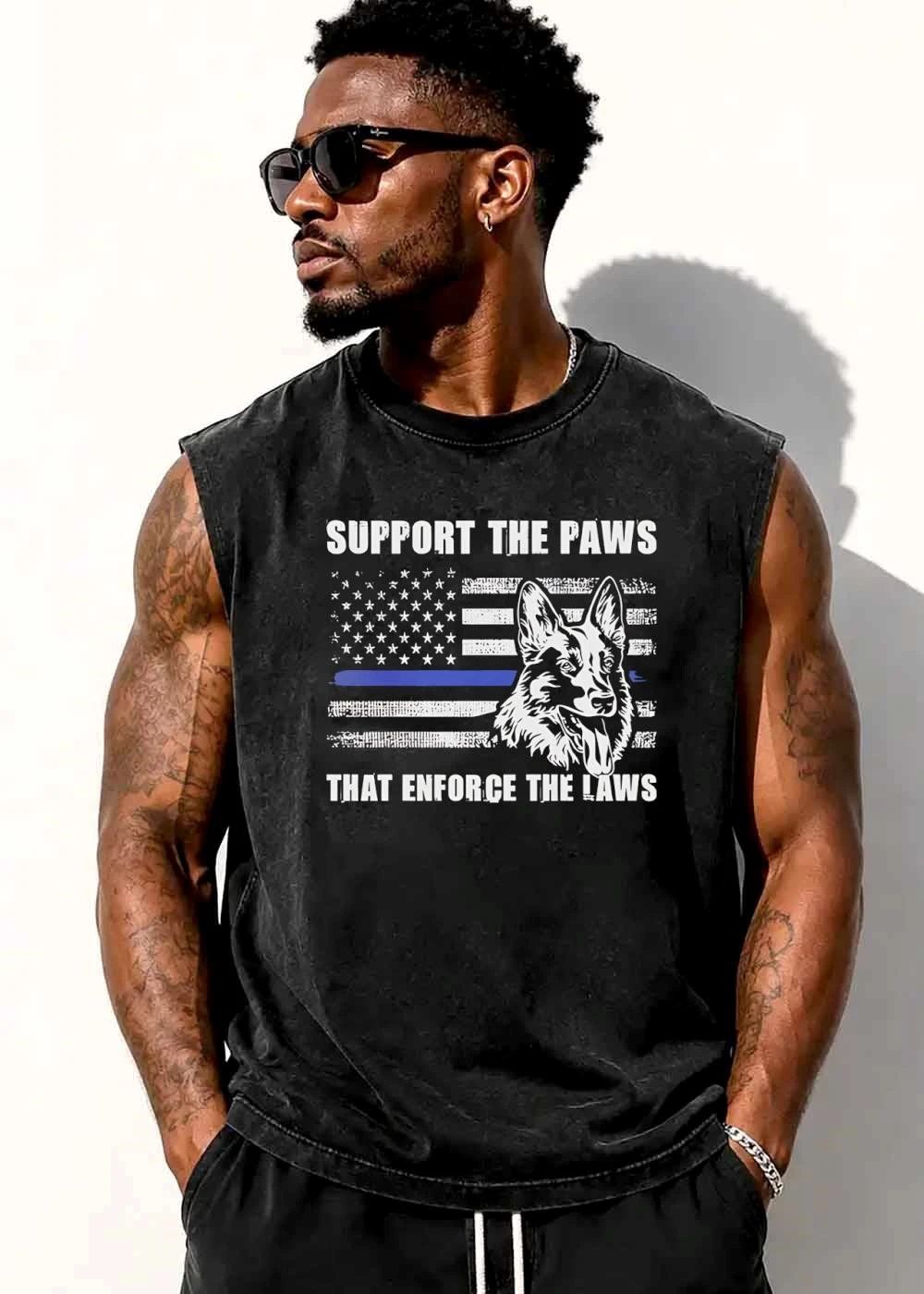 Support The Paws That Enforce Laws German Shepherd Thin Blue Line Flag shirt