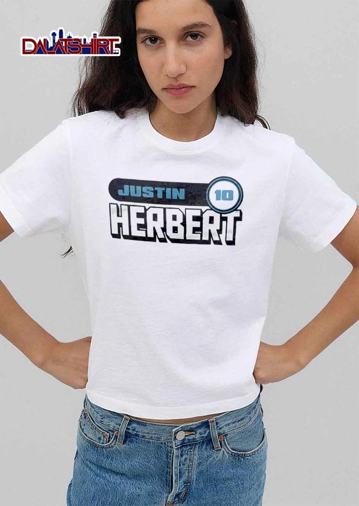 Justin Herbert 10 Blue Rounded Bar Circular Number Badge Block Typography shirt