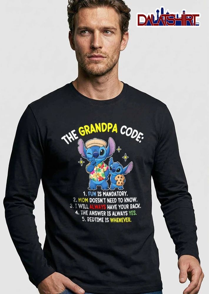 The Grandpa Code Fun Is Mandatory Bedtime Whenever Cartoon Blue Creature In Cap Shushing Little Alien Cookie shirt