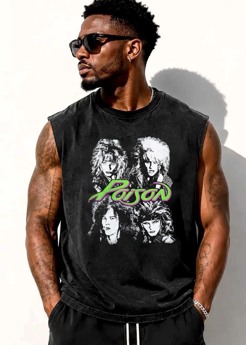 Poison Bootleg Distressed Halftone Band Member Portraits shirt
